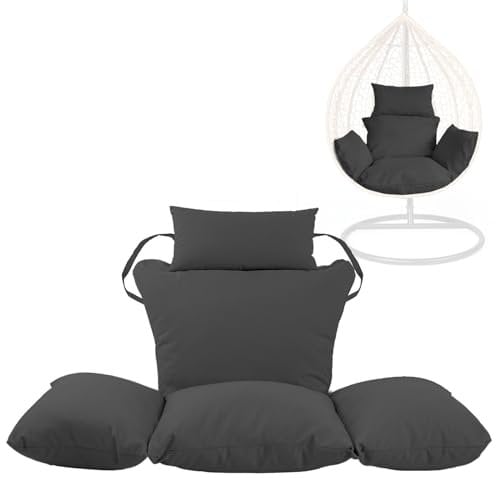 Swing Egg Chair Replacement Cushion, Foldable Water-Resistant Hanging Basket Swing Chair Cushion with Headrest Pillow, Outdoor Porch Backyard Patio Hammock Swing Replacement Cushions (Black)