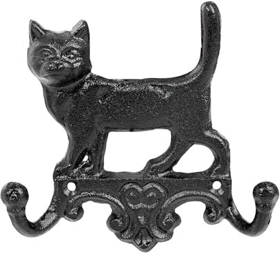 Sungmor Cast Iron Vintage Cat Wall Hooks, Decorative Wall Mounted Coat Hooks, Rustic Heavy Duty Double Hooks Cute Animal Key Hangers for Dog Leashes, Towels, Hats