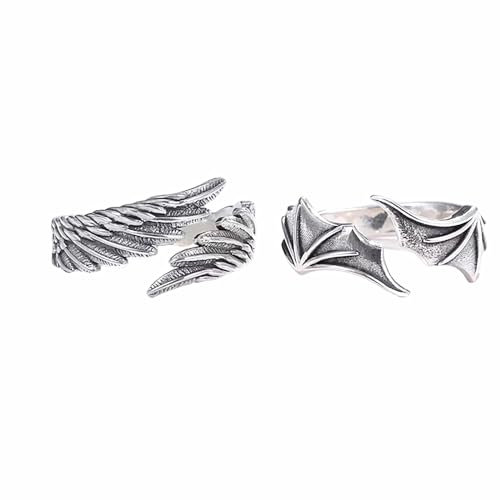 Angel Wings Devil Rings 2Pcs Punk Demon Knuckle Ring Vintage Hip-Hop Finger Joint Adjustable Jewelry for Women