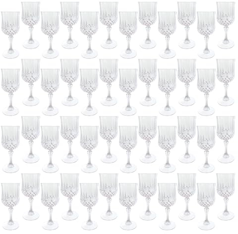 LEYIQU Plastic Wine Glasses, Plastic Goblets Vintage Style Cordial Unbreakable Drinking Glasses, Reusable Drinkware for Wedding Reception, Grand Event Party Supplies,Mother's Day(48, Transparent)