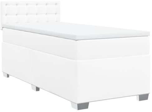 vidaXL Boxspringbett, Polsterbett Bett mit Matratze, Bettgestell mit Kopfteil Lattenrost, Einzelbett für Schlafzimmer, Weiß 90x200cm Kunstleder