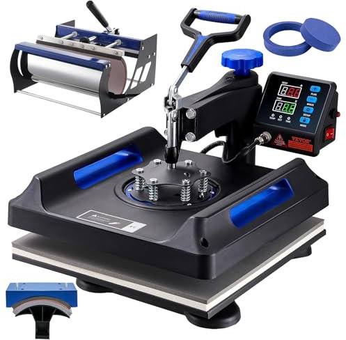 VEVOR Machine de transfert thermique 380 x 380 mm Machine de pressage à chaud 5 en 1 avec presse à tambour 0,85 kg pressage numérique pour T-shirts oscillant 360° pour tasses/assiettes, noir + bleu