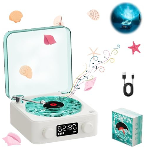 Aura Vinyl Enceinte Bluetooth - Lecteur de Disques Vinyles Rétro avec Haut-Parleur Stéréo Sans Fil - Aide au Sommeil Vintage