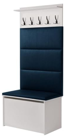 KOBI Andy Dielenset mit Sitz | Kleiderbügel + Box | Polsterplatten | Garderobe für den Flur | (Dunkelblau)