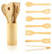 KiKiHong 7 Ustensiles de Cuisine Boise De Bambou,Ustensiles de Cuisine en Bois,Spatule en Bois,Spatules de Cuisine, Environnemental,Accessoires de Cuisine Set