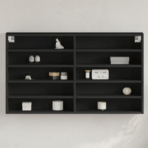 Myheimly Vitrinenschrank, Sammlervitrine, Hängevitrine Wandregal für Wohnzimmer, Wandvitrine Hängeregal Schwarz 100x15x58 cm Holzwerkstoff