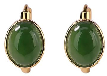 DLAZUM Ohrringe aus 925er Sterlingsilber mit grüner Jade, Ohrclips, Creolen, hypoallergene Edelsteinohrringe als Geschenk für Frauen (Gold)
