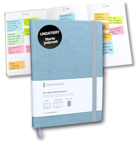 Der agile Wochenplaner undatiert, Terminplaner mit Kanban-Board inkl. 300 Haftnotizen - 12 Monatsübersichten - 53 Wochenübersichten, Habittracker, Planer mit Uhrzeiten 6-23 Uhr (Salbeigrau)