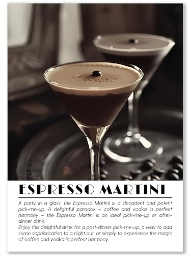 Happymotive – Premium Cocktail Poster wahlweise in DIN A3 oder DIN A4 – Premium Druck auf 300g Papier – Wanddekoration für Bar, Küche und Homebar, Office ohne Rahmen Espresso Martini A4