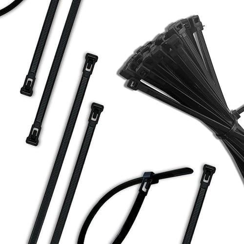 EVOGES 4.8X200mm Black Reusable Releasable Cable Ties, 100% Nylon 66, 22kg Tensile Strength (Pack of 10)