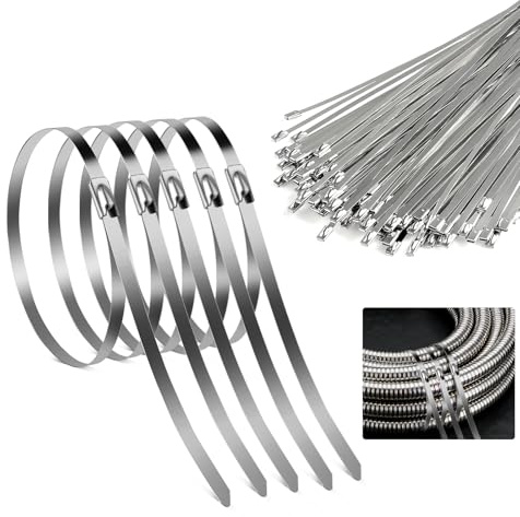Wire Mesh Fence Ties, Stainless Steel Cable Ties, Pack of 100 Self-Locking Zip Ties, Wire Mesh Fence Ties, 11.8 Inches, Cable Ties Metal Rustproof for Cable Management, Gardening, Living