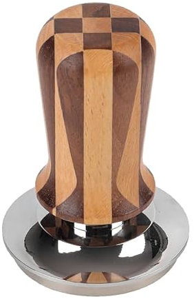 CAPFEI Spring Loaded Tamper 54mm mit Flat Base | Self-Leveling Kaffeestampfer 53.3mm Fits Sage/Breville 54mm Portafilters | Checkerboard Holzgriff