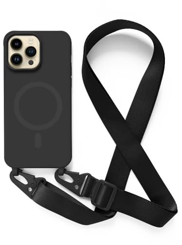 2NSPDRGNI Crossbody Case Compatible with iPhone 14 Pro,Wireless Charging Shell with Adjustable Neck Cord Lanyard Strap,Black