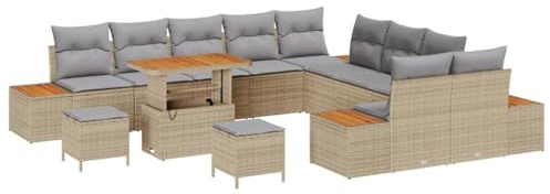 vidaXL Gartensofa-Set 13 STK. 12-Sitzanzahl Beige Poly Rattan