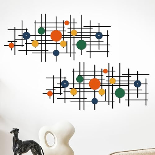 ruelen Wanddeko Metall 2er-Set – Abstrakte Metallwandkunst, minimalistische geometrische Wanddekoration für Wohnzimmer, Schlafzimmer, Treppenhaus & Büro, hell bunter Stil