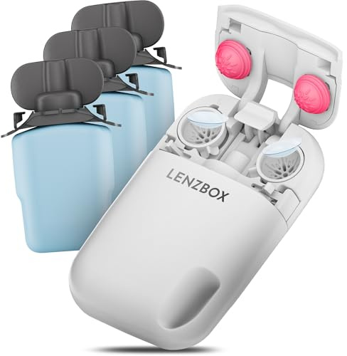 LENZBOX Hard Set inkl. 3x LenzCare - Premium All-In-One Kontaktlinsenbox für harte Kontaktlinsen, Kontaktlinsenbehälter mit Flüssigkeit, reisetauglich & kompakt, Made in Germany, Farbe Flambé