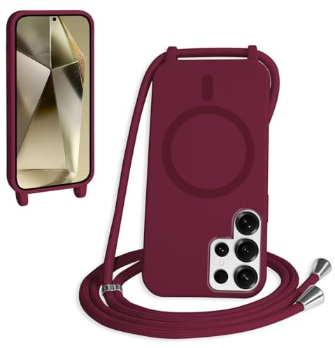 FMPCUON Magnetisch Handykette für Samsung Galaxy S24 Ultra Hülle,Necklace Hülle mit Bands Handyhülle für zum Umhängen Kordel,kompatibel mit Magsafe Silikon Case mit Handykordel,Rot