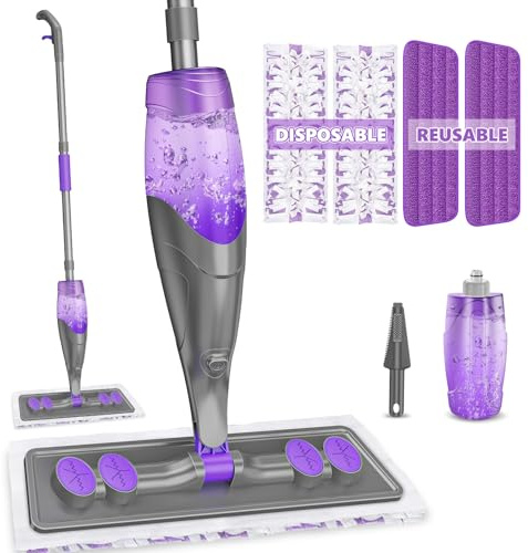 IOPRETTY Spray Mops for Floor Cleaning - Wet Dry Mops with 6 Disposable Pads for Swiffer Powermop - Refillable Bottle for Hardwood Tile Home Kitchen - Absorbs Pet Hair Dust Stains