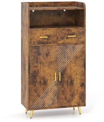 LIFEZEAL Aufbewahrungsschrank, Mehrzweckschrank mit Türen, 2 Schubladen & einstellbares Regal, Wohnzimmerschank für Esszimmer, Wohnzimmer & Badezimmer (Rustikales Braun)