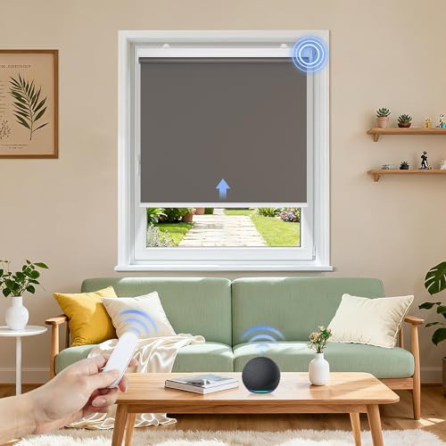Grandekor Elektrische Rollos Innen Verdunklungsrollo ohne Bohren 110x130 cm | Dunkelgrau mit Fernbedienung & Leiser Motor Smart Rollo für Fenster mit Metal Klemmträger,Thermorollo Sonnen-& Sichtschutz