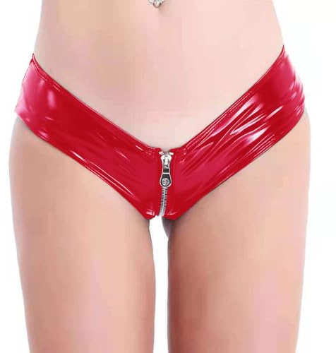 PARUPRUP Damen Sexy Reißverschluss Leder Unterhosen Wetlook PU String Tanga Push Up Hipster Höschen Latex Hot Dessous Niedrige Taille Slip Atmungsaktiv Mini Panties Glänzende Party Clubwear
