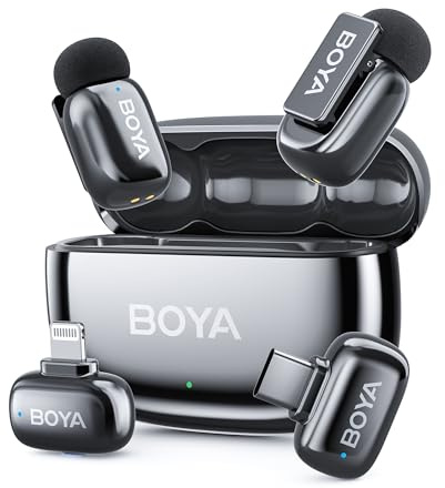 BOYA Mini 2 micrófonos inalámbricos Lavalier para iPhone 16/17 Android USB-C Plug, 2 Ultra Mini Mic con reducción de ruido, micrófono de solapa para Vlogging TikTok YouTube Creadores de contenido