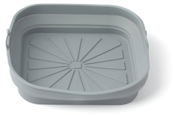 QIALAI Air Fryer Silicone Baking Pan, Square Foldable Silicone Tray with 5cm Depth, Non-Stick Reusable Oven & Air Fryer Accessories, Heat Resistant (230°C), Grey, 21x21cm