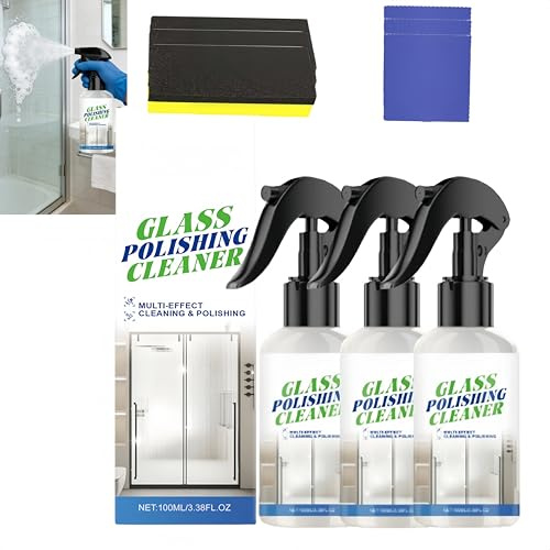Glass Cleaner Spray With Cleaning Sponge & Microfiber Towel, Glasses Shower Door Cleaners, Window Cleaner Spra, Automotive Glass Clea/ner, Car Window Cleaners, Inside Windshield Cleaning Tool (3)