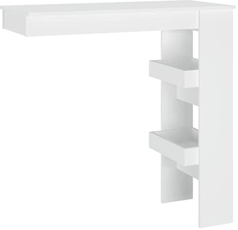 Qnhdfrt Wand-Bartisch Weiß, moderner Stehtisch mit 2 Ablagefächern, platzsparender Küchentresen, Stabiler Tresen für Wohnzimmer oder Bar, 102 x 45 x 103,5 cm aus Holzwerkstoff