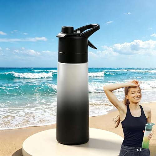 Générique Gourde Brumisateur Isotherme, Gourde Brumisateur, Gourdes RéUtilisable Étanche à Large Ouverture avec Sangle, Gourdes Réutilisable Course Vélo Randonnée (Noir)