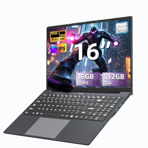 Ordenador Portátil 16 Pulgadas con Core i5 8210Y CPU, PC Portátil Win11 Pro 16GB RAM SSD 512GB, Laptop 1200P FHD con Teclado Retroiluminado y Teclado Numérico, Mini-HDMI USB3.0 Type-C WIFI5 5800Aah