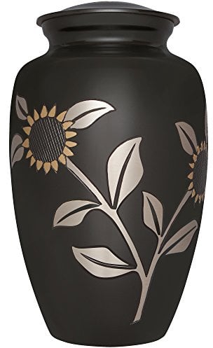 Liliane Urne funéraire funéraire pour cendres humaines – Laiton – Convient pour enterrement de cimetière ou niche – Grand pour restes d’adultes jusqu’à 200 lbs – Miraflores Black and Gold Rose