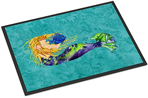 Caroline's Treasures 8724JMAT Blonde Mermaid on Teal Indoor or Outdoor Mat, 24 x 36, Multicolor