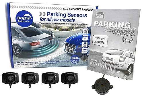 Dolphin, Kit adesivo per sensore di parcheggio, per installazione fai da te, premiato, con 4 sensori radar a ultrasuoni, audio e opzioni di visualizzazione, in argento o nero lucido