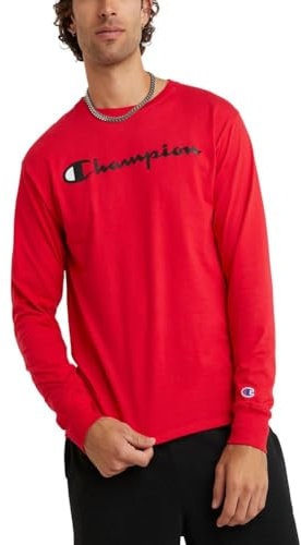 Champion Men's, Classic Graphic Long Sleeve, Comfortable, Soft T-Shirt (Reg. Or Big & Tall), Scarlet Script, XXL
