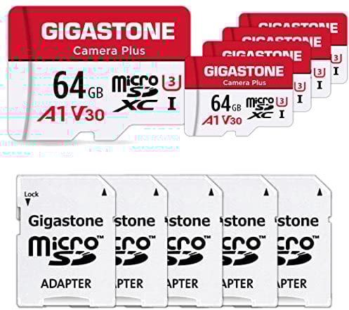 Gigastone Speicherkarte, 64 GB, 5 Karten, serielle Kamera, Geschwindigkeit bis zu 95 MB/s, ideal für Full HD Video GoPro Drohne Kamera, U1 C10 Micro-SDXC-Karte mit Mini-Hülle und SD-Adapter.
