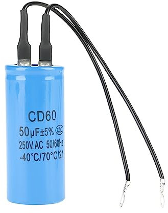 CD60 Run Capacitor with Wire Lead 50uF 250V AC 50/60Hz for Motor Air Compressor Metallized Polypropylene Film, Capacitance