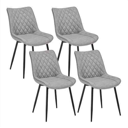WOLTU Esszimmerstühle 4er Set, Küchenstühle, Wohnzimmerstühle, Polsterstühle mit Rückenlehne, für Esszimmer, Küche, Wohnzimmer, Büro, Sitzfläche aus Kunstleder, Metallbeine, Grau BH210gr-4