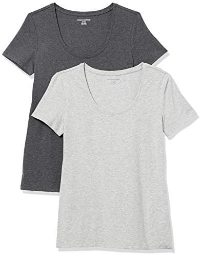 Amazon Essentials Women's Regular-Fit Short-Sleeve Scoop Neck T-Shirt (Available in Plus Size), Pack of 2, Charcoal Heather/Light Grey Heather, M