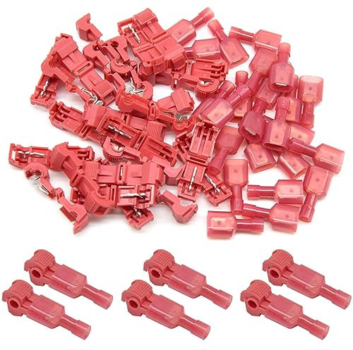 CEEYSEE 60 Pezzi T-Tap Filo Connettori Elettrici T-Tap Morsetti Elettrici Rapidi Nylon Connettori Cavi Elettrici Kit – Per Cavi Da 0,5 – 1,0 mm²(Rosso/YNXH)