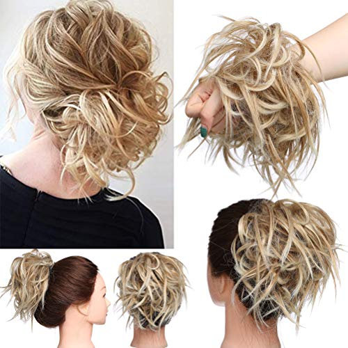 Haarteil Dutt Haargummi mit Haaren Glatt struppige Haarknoten Hochsteckfrisuren Synthetik günstig Haarverlängerung für Frauen Erdbeerblonde Mischung Platinblond