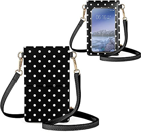 Biyejit Kleine Crossbody-Touchscreen-Handytasche für Damen, Handy-Schultertaschen, Kartenhalter, Geldbörse, Weiße Punkte