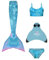 Planet Mermaid Tankini-Top für Mädchen und Kinder, 3-teilig, mit lebhaften Farben, Meerjungfrauenschwanz, verschleißfest, Blau, Monoflosse im Lieferumfang enthalten. Sonnenuntergang-Splash