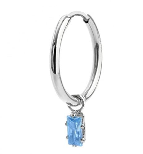 ORECCHINO A CERCHIO CON CRISTALLO BAGUETTE ACQUAMARINA PENDENTE ACCIAIO 2or0090-am