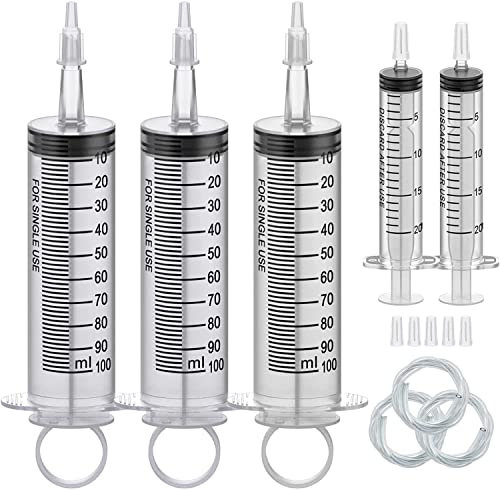 Spritze 100ml, Blasenspritze Plastikspritze Dosierspritze für Bremsenentlüfter, Futterspritze, Marinierspritze und Absaugspritze mit Schlauch (3, 100ml)