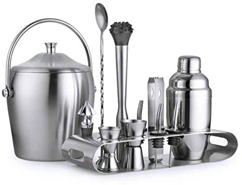 Samnuerly Shaker à Cocktail Ensemble de Shaker à Cocktail, Outil à Cocktail en Acier Inoxydable avec Support de Rangement Seau à Glace à Double Couche 13 pièces, 750 ML (750 ML)