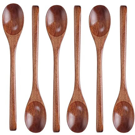 Louche à Soupe En Bois, 6 Pièces Cuillère à Long Manche pour Cuisiner Et Mélanger Les Aliments Dans La Cuisine