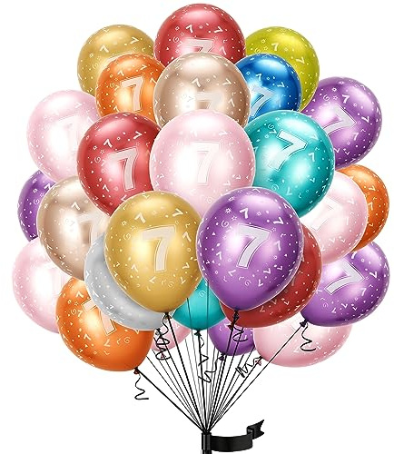 balloon Geburtstag zahlen luftballon 7 jahre | Folienballon 7. 15Pcs 32m Luftballons Geburtstagsdeko-Ballon Zahl Deko zum Geburtstag-fliegt mit Helium