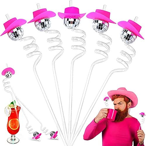 24pcs Mirror Disco Ball Straws Silver 1970s Disco Decorative Straws Plastic Cocktail Straws Glitter Mirror Disco Ball Drinking Decor for Disco Party Wedding Birthday Home Bar Coffee Shop