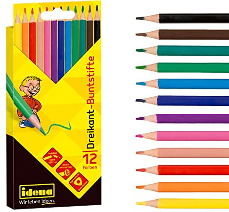 Idena 20133 20133-Pastelli in 12 Colori, matite Colorate Senza Legno in Forma ergonomica Triangolare, confezionate in Scatola di Cartone, Multicolore